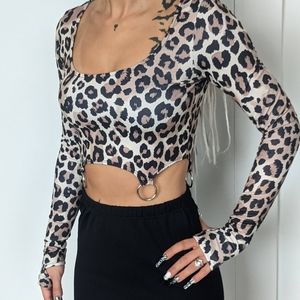 Dolls Kill Current Mood leopard crop top with O-Ring details